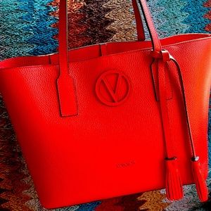 Valentino Red Leather Tote Bag